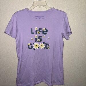 Life is Good T-Shirt Medium Purple Daisy Bees Crusher Cotton